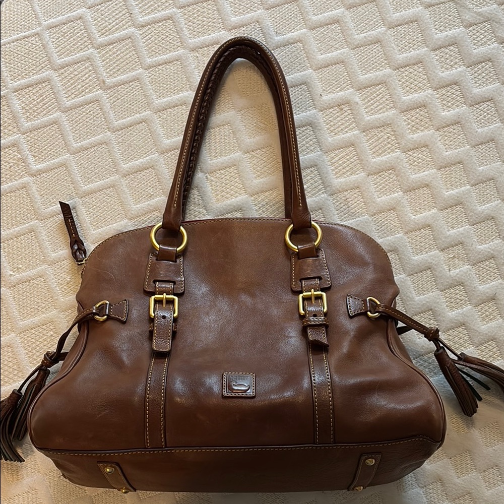Brown and Gold Satchel with Structured Shape
